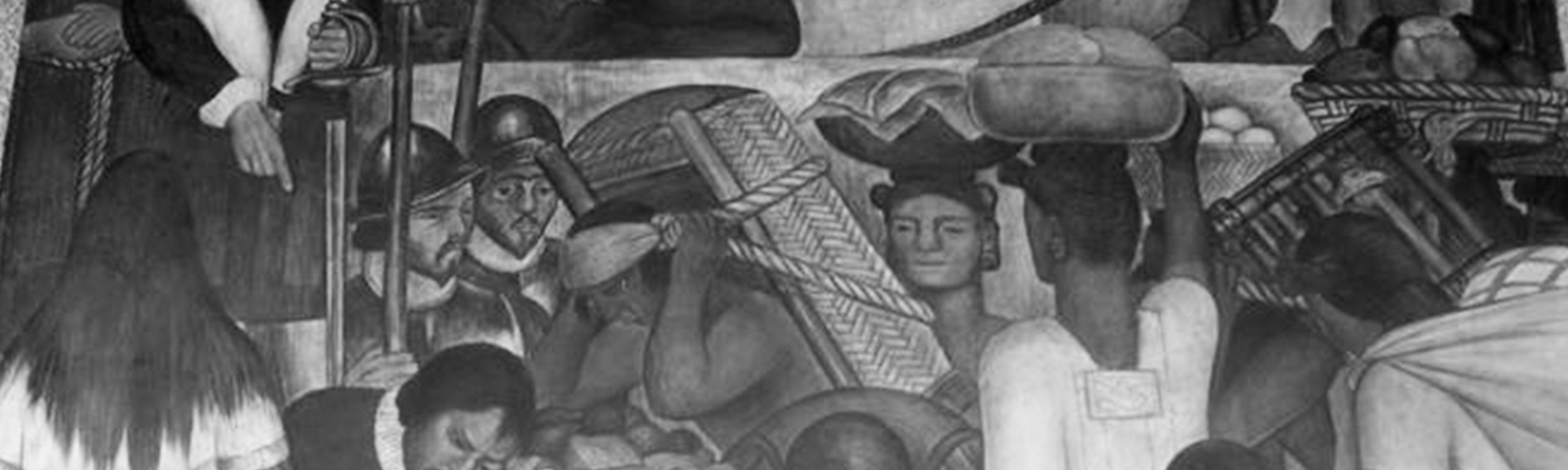 Detail of a mural by Diego Rivera showing scenes of the Spanish conquest of Mexico, 1931.    (Leo Eloesser Papers, box 25, Hoover Institution Archives)