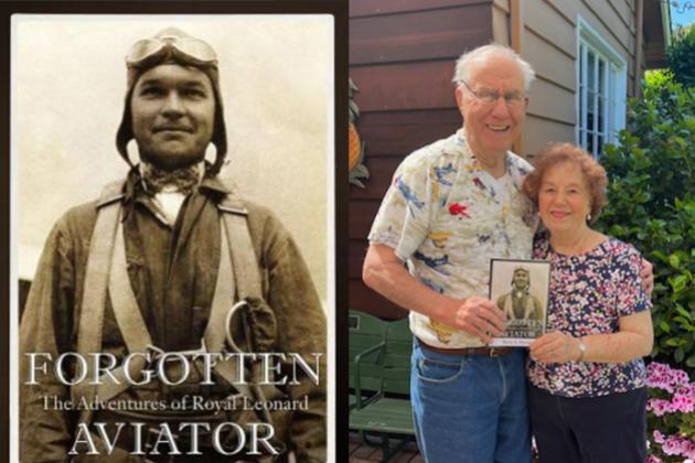 Cover of book "Forgotten Aviator" and authors Barry and Carolyn Martin