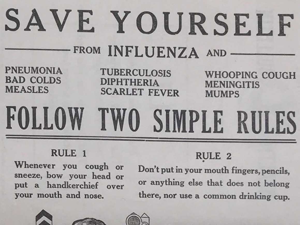 cropped photo scan of pamphlet from the Virginia Health Bulletin September 1919 Save Yourself from Influenza