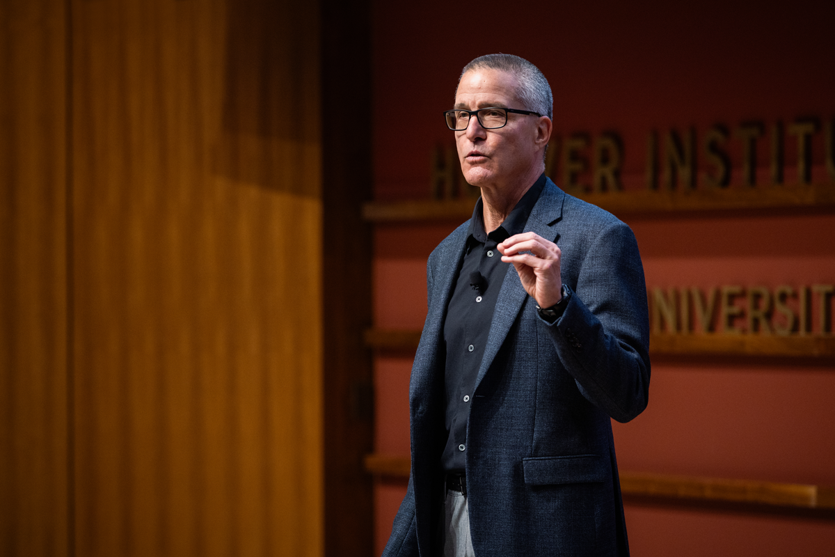 Senior Fellow Ross Levine speaks HISPBC participants about bank regulation on August 11, 2024. (Patrick Beaudouin)