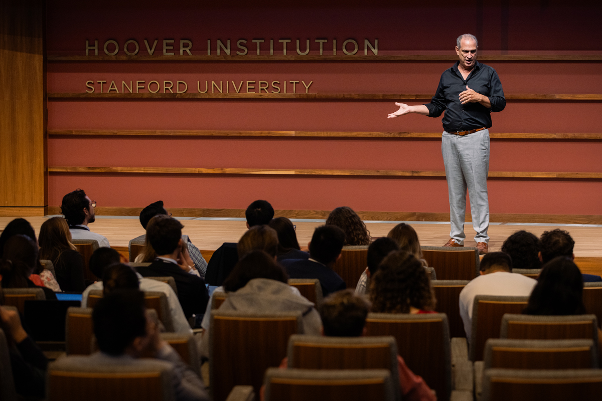 Senior Fellow Stephen Haber speaks to HISPBC participants about innovation and prosperity on August 11, 2024. (Patrick Beaudouin)