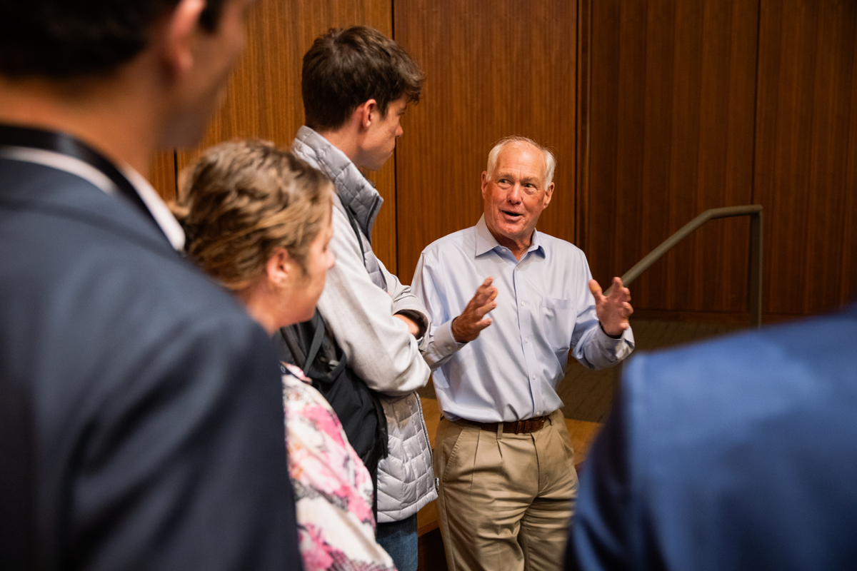 Senior Fellow John Cogan speaks to HISPBC participants about the growing US federal debt on August 12, 2024. (Patrick Beaudouin)