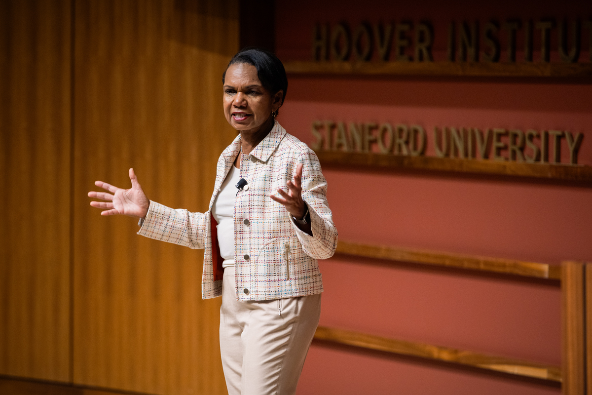 Hoover Institution Director Condoleezza Rice speaks about America’s great power rivals on August 13, 2024. (Patrick Beaudouin)