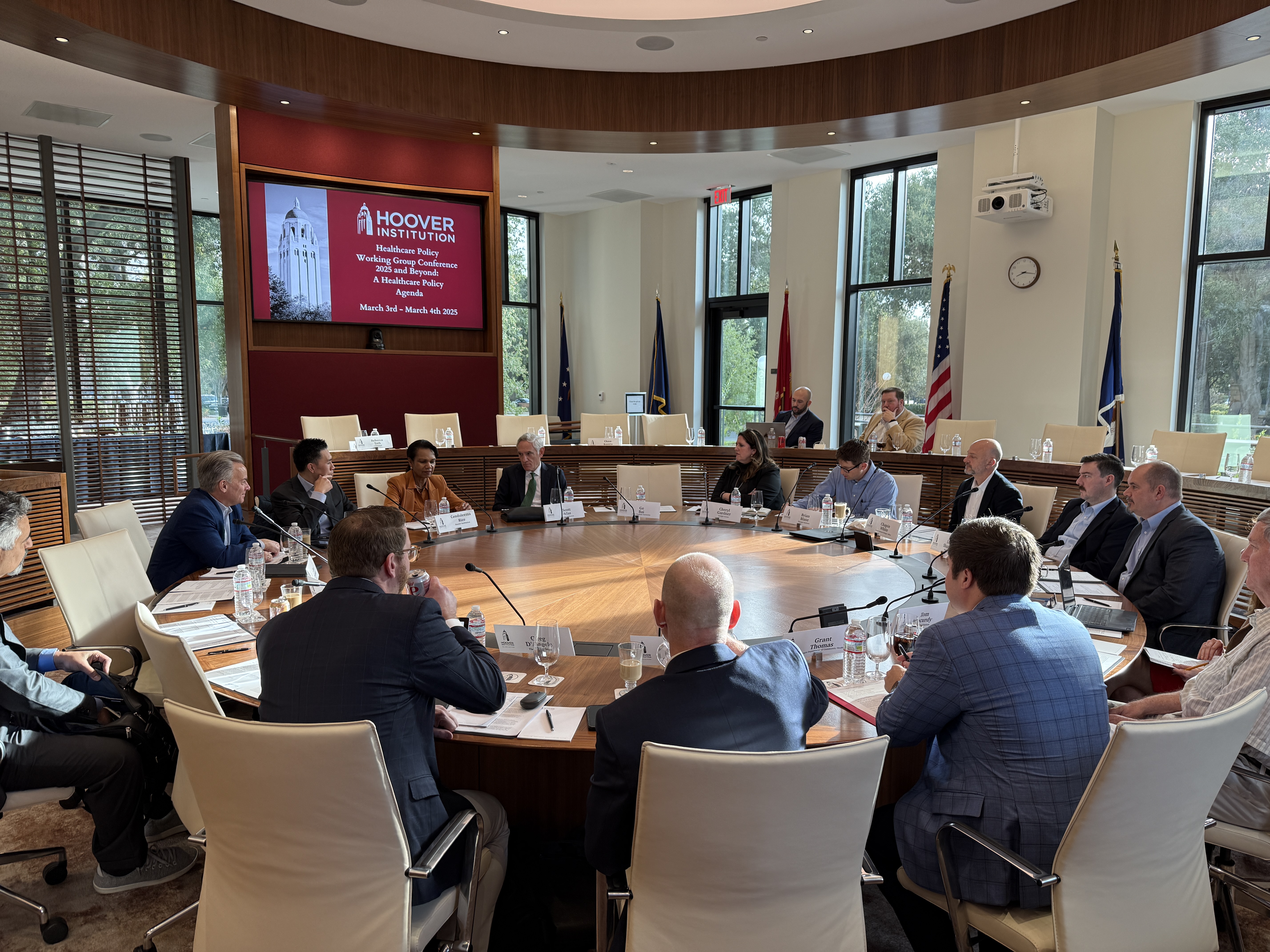 Attendees of the Healthcare Policy Working Group’s roundtable on pressing healthcare system challenges are seen in Annenberg Conference Room on March 3, 2025.