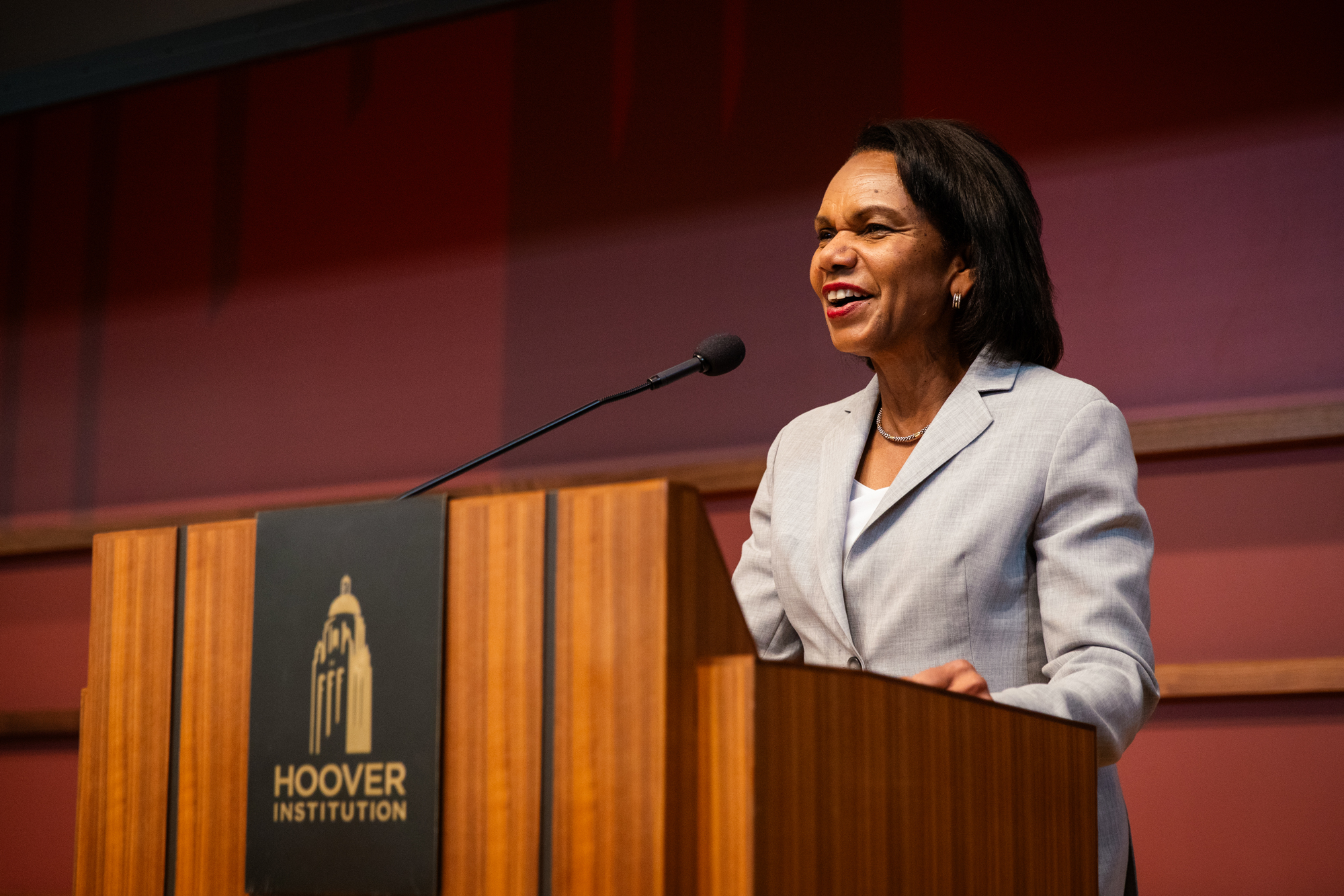 Hoover Institution Director Condoleezza Rice speaks at the 2025 Fall Retreat in Hauck Auditorium on October 9, 2025. (Patrick Beaudouin)