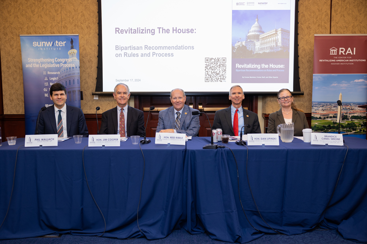 Contributors to the Revitalizing the House Report are seen on Capitol Hill on September 17, 2024. (DMW Productions)