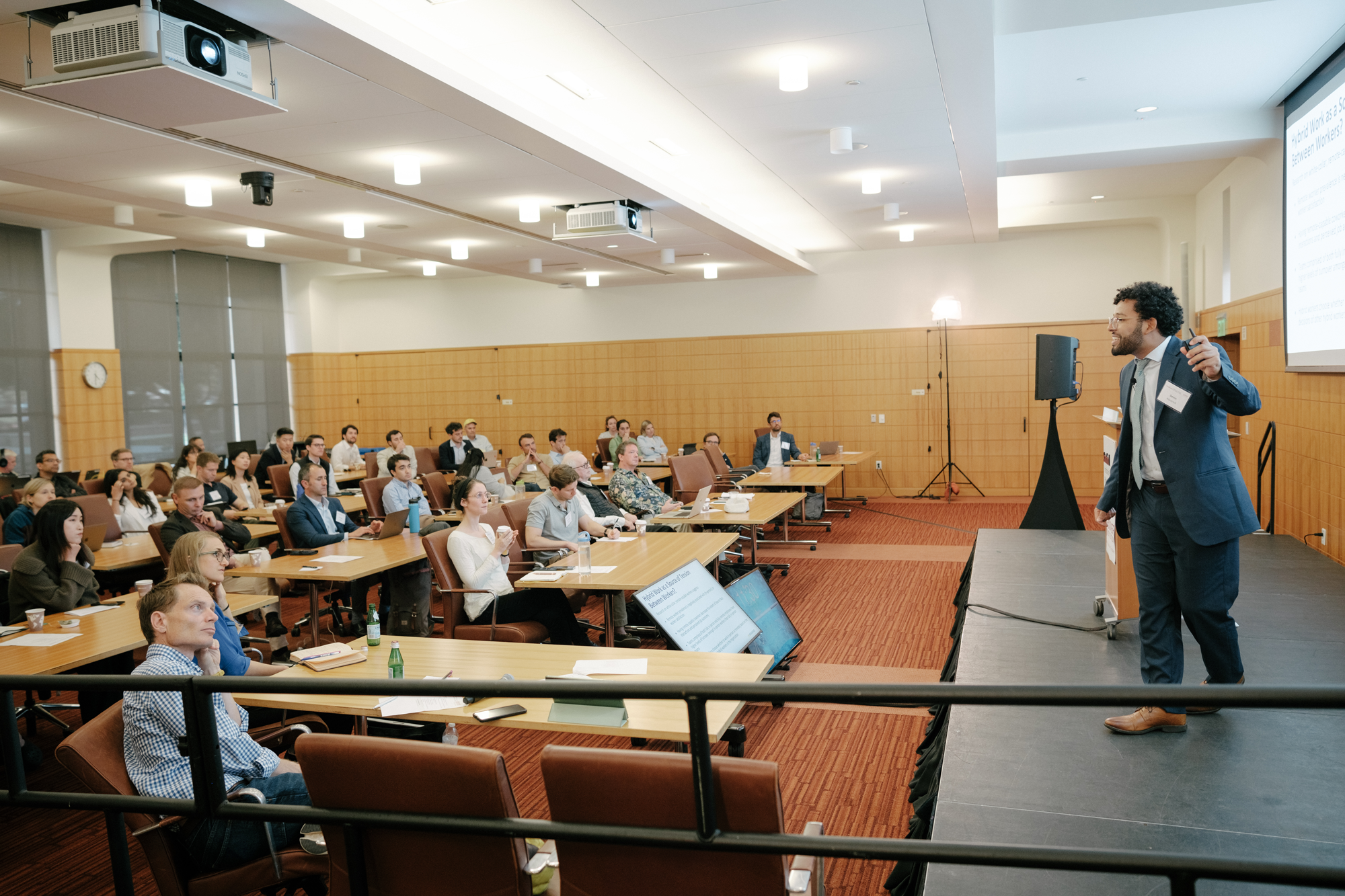 Devin Kilpatrick of the University of Michigan presents his research to attendees of the 2024 Implications of Remote Work Conference at SIEPR on October 9, 2024. (Ryan Zhang)