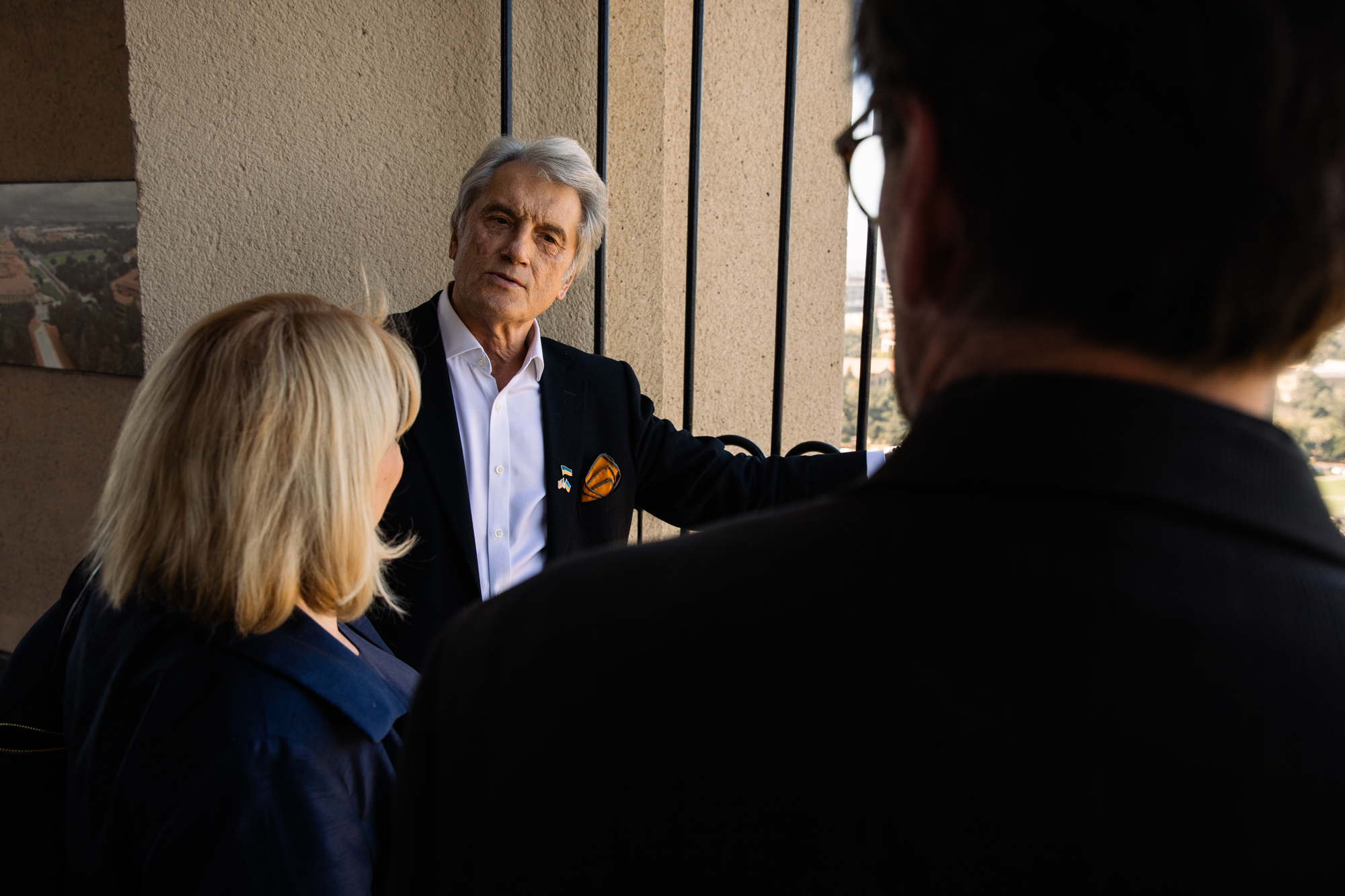 Former Ukrainian President Viktor Yushchenko is seen on the observation deck of Hoover Tower on October 2, 2024. (Patrick Beaudouin)