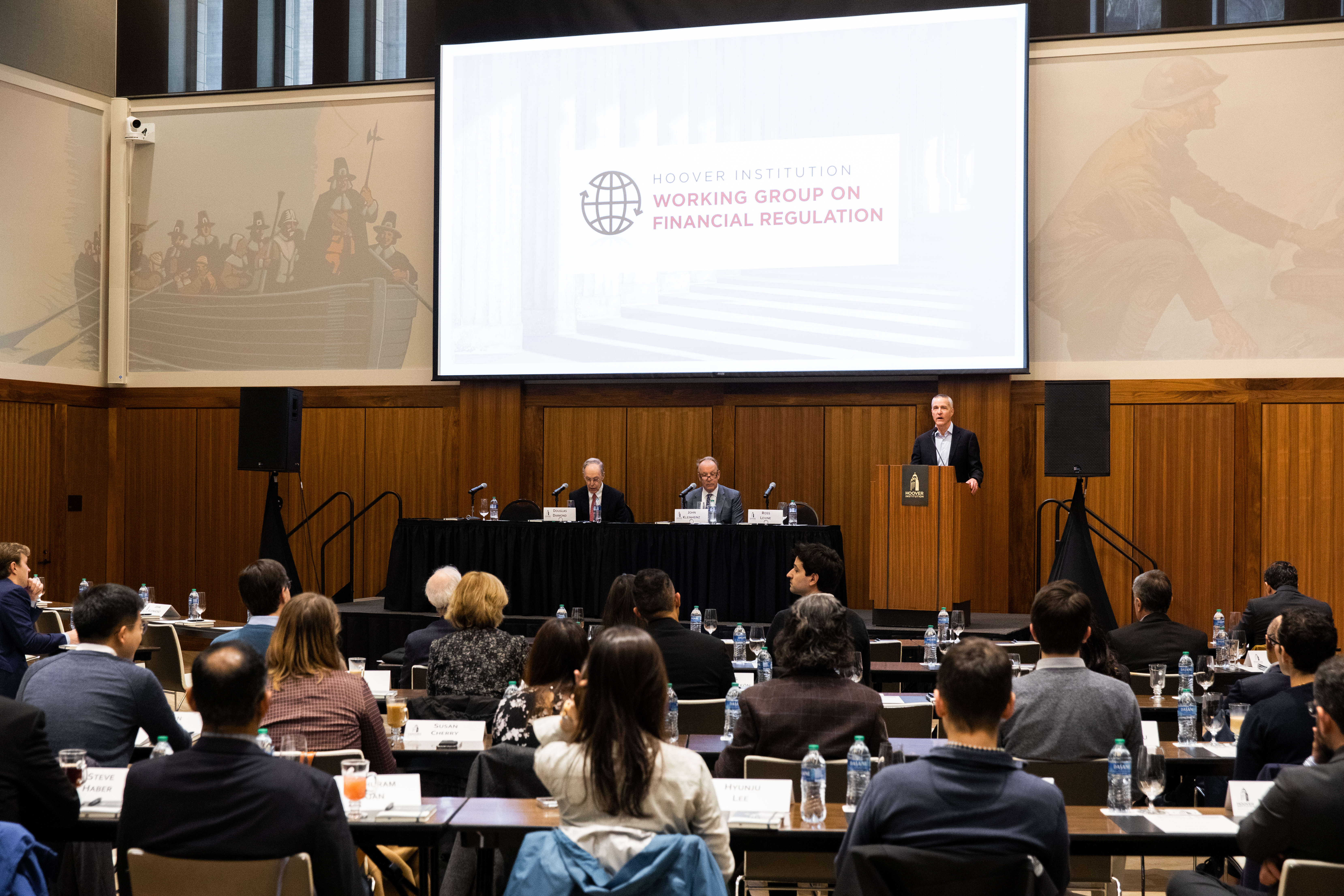 Senior fellow and Financial Regulation Working Group codirector Ross Levine opens the conference by sharing his vision for the initiative at the Financial Regulation Working Group Conference on February 15, 2024.