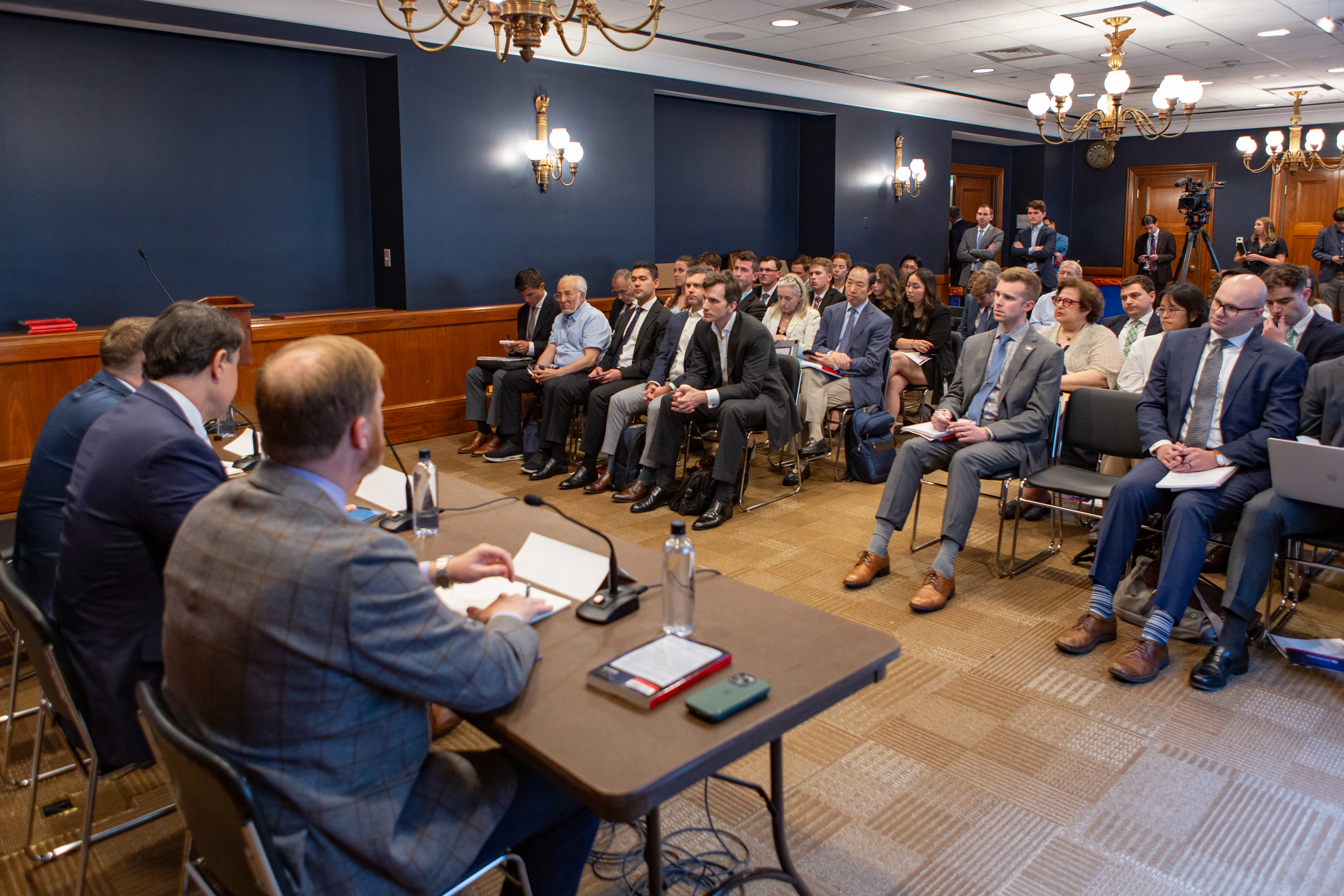 Hoover fellows and Alaska Senator Dan Sullivan speak on Capitol Hill about The Boiling Moat on June 4, 2024. (Sergei Shef)