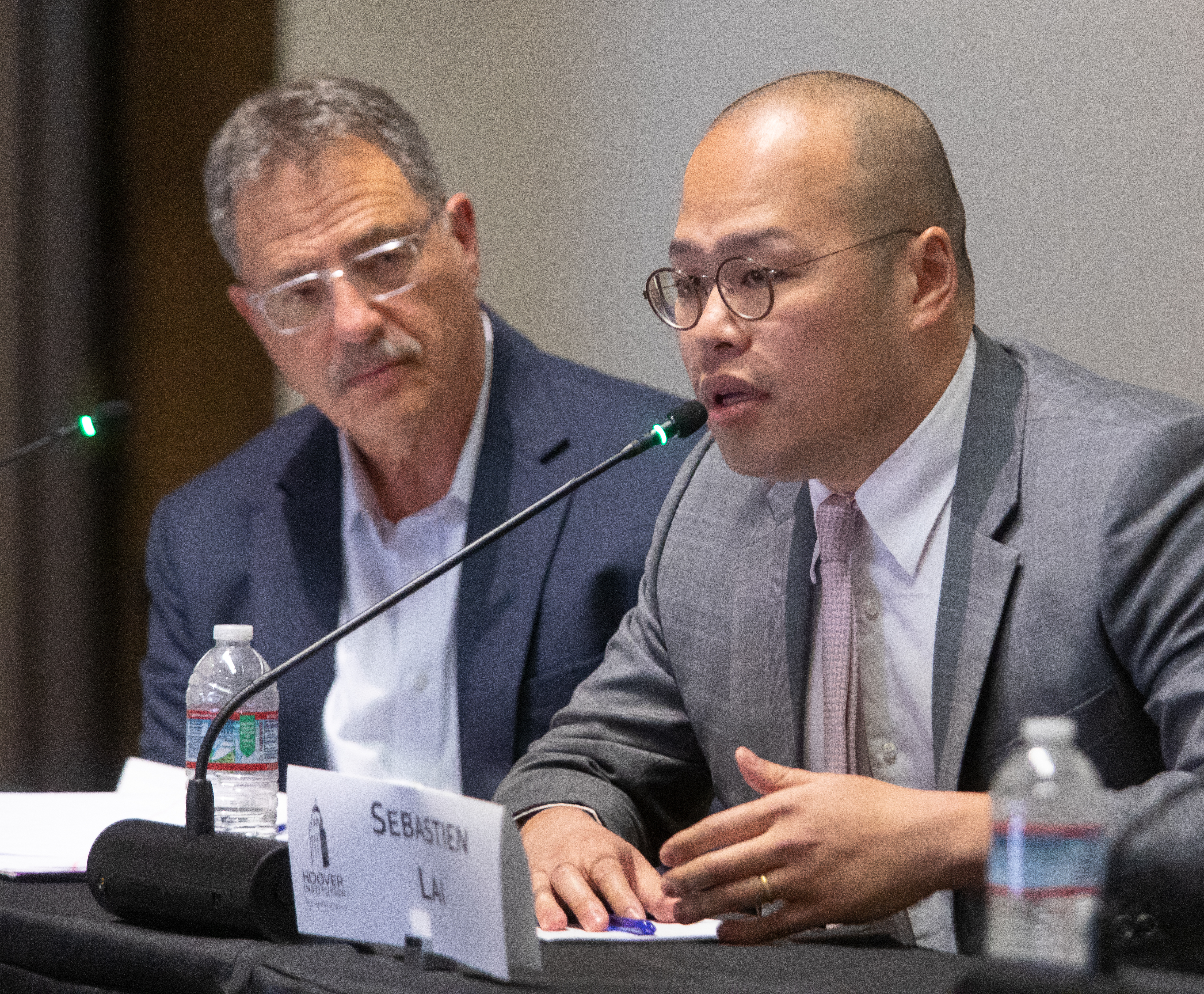 Sebastien Lai, son of imprisoned Hong Kong pro-democracy activist Jimmy Lai, speaks about Chinese state repression at Hoover on May 14, 2024. 