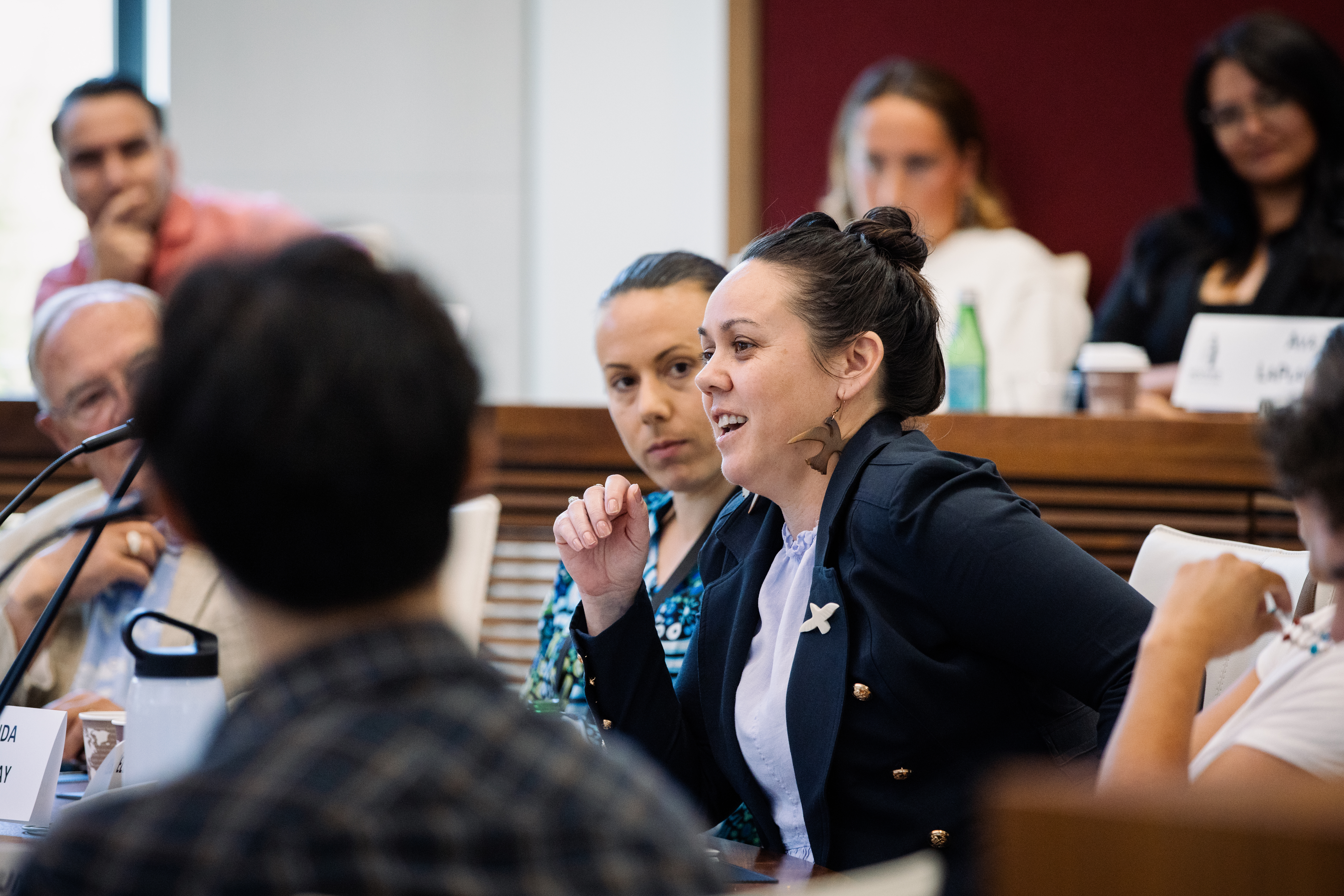 Participants engage in a discussion during the Indigenous Student Seminar at the Hoover Institution, which took place August 5–9, 2024. (Patrick Beaudouin)