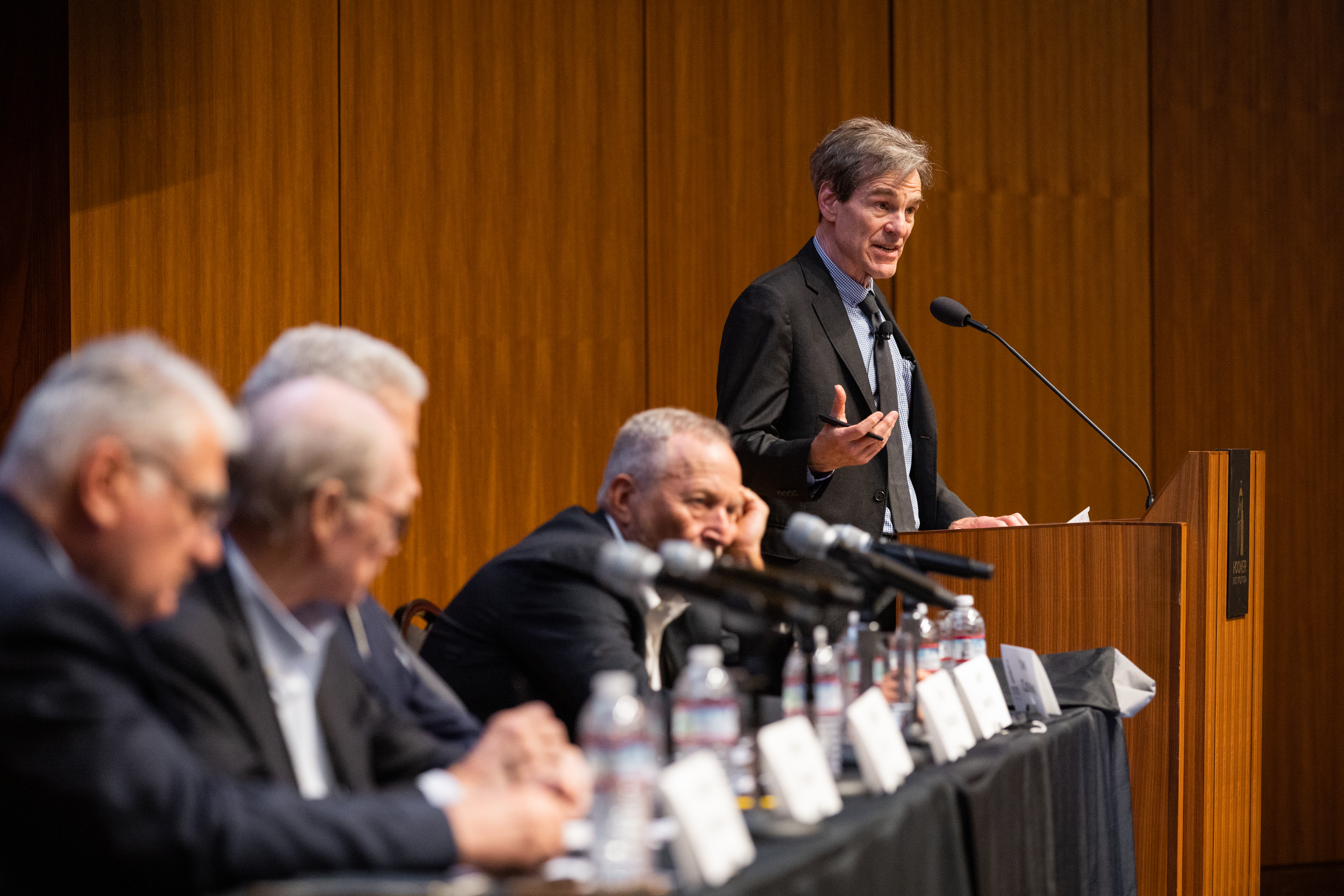 Senior fellow and Monetary Policy Conference cochair John Cochrane speaks in Hauck Auditorium on May 3, 2024. (Patrick Beaudouin)