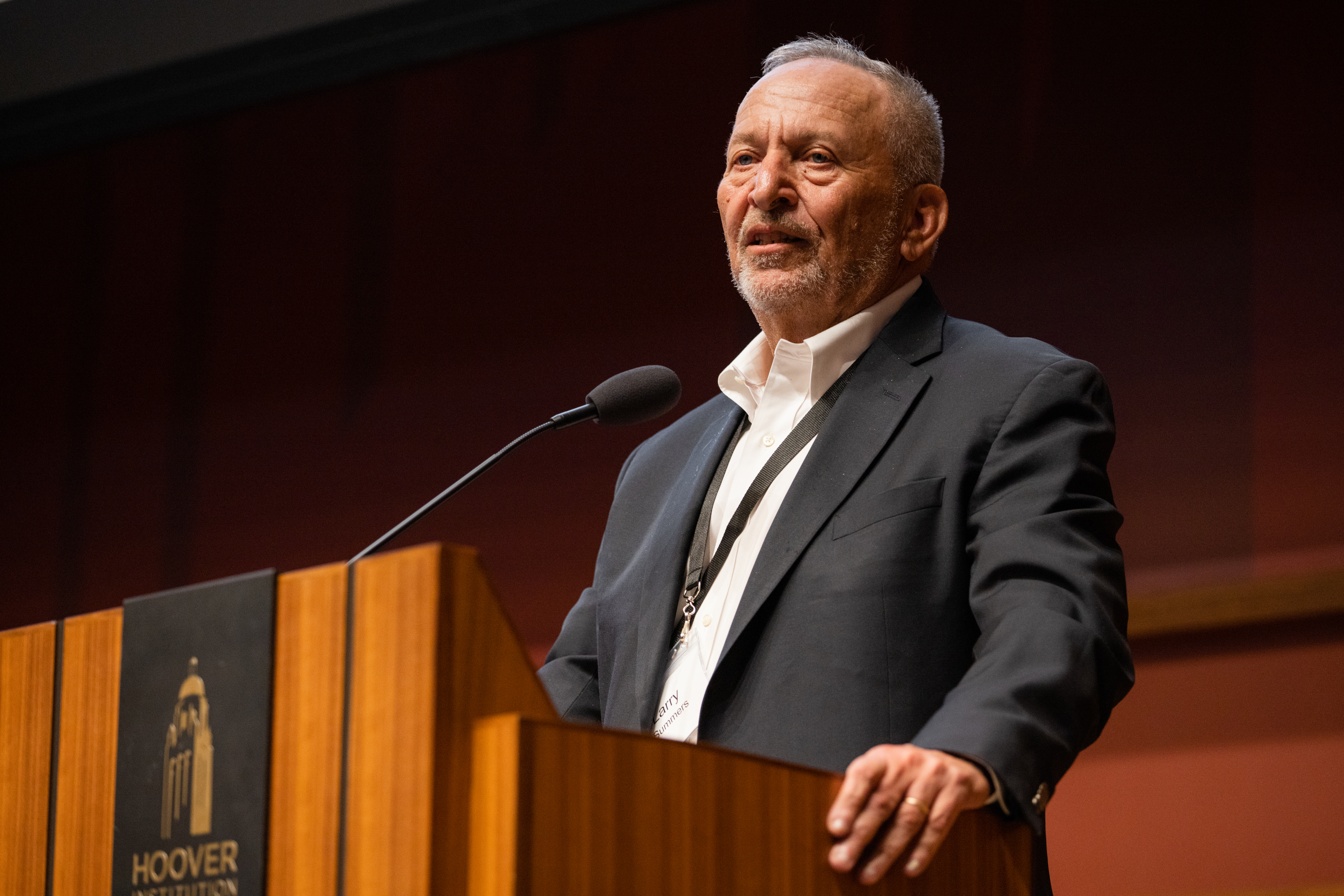 Former Treasury secretary Larry Summers speaks at the Monetary Policy Conference in Hauck Auditorium on May 3, 2024. (Patrick Beaudouin)