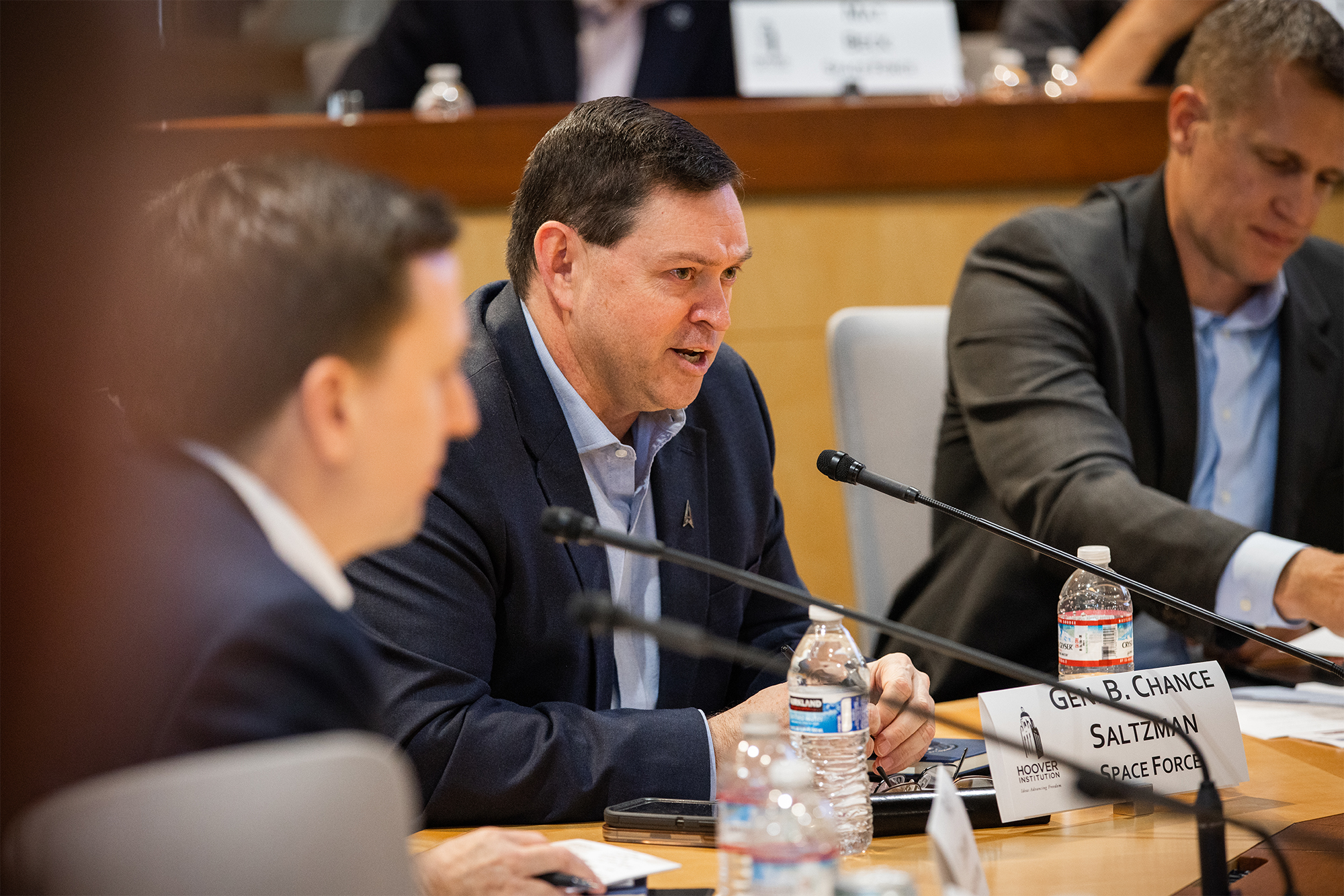 Gen. Chance Saltzman, chief of space operations, US Space Force, provides an overview on the space force’s “Competitive Endurance” theory of success during a forum on space innovation and commercial integration on February 28. (Patrick Beaudouin)