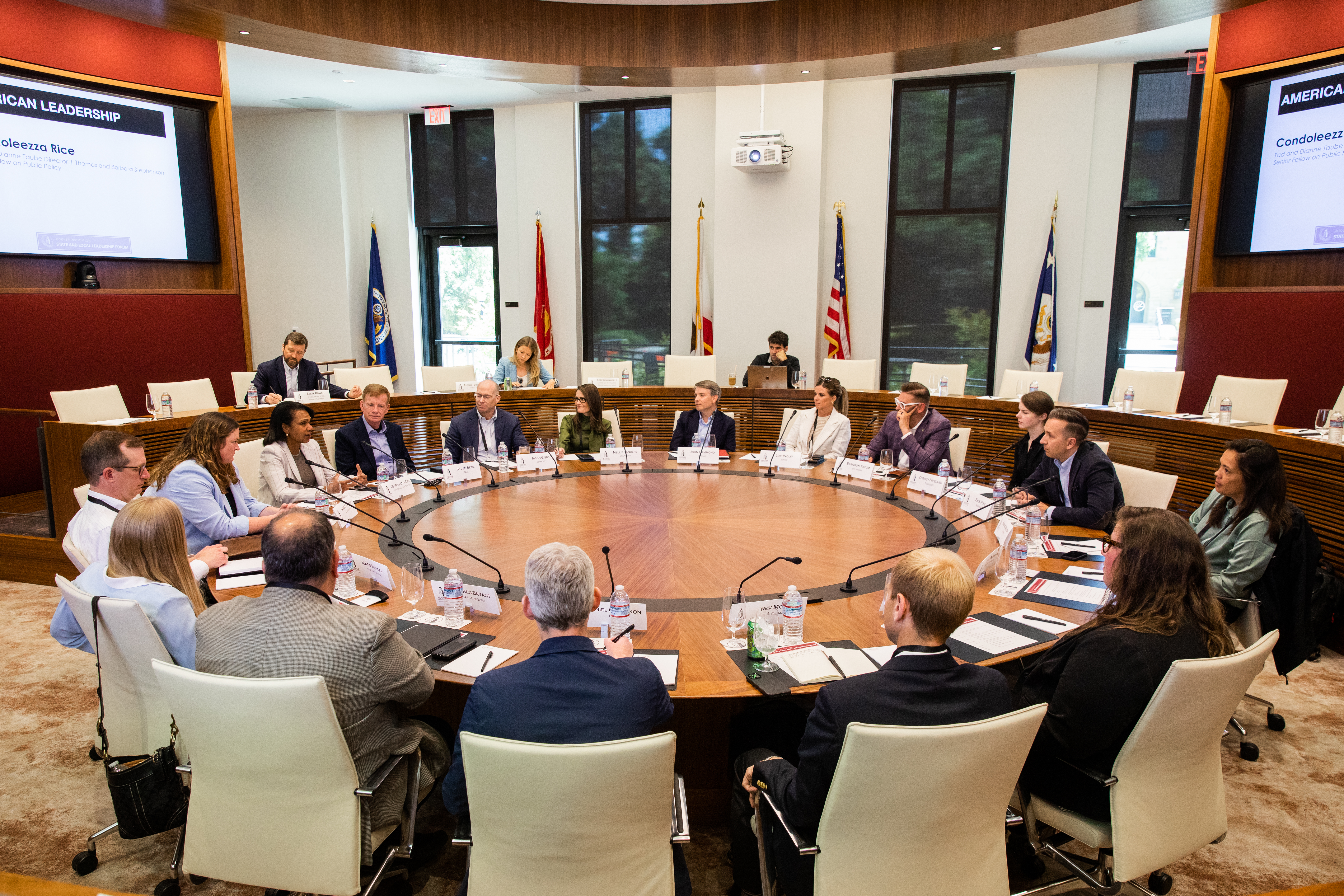 State executive branch officials meet with Hoover Institution director Condoleezza Rice in the Annenberg Conference Room on May 20, 2024. (Patrick Beaudouin)