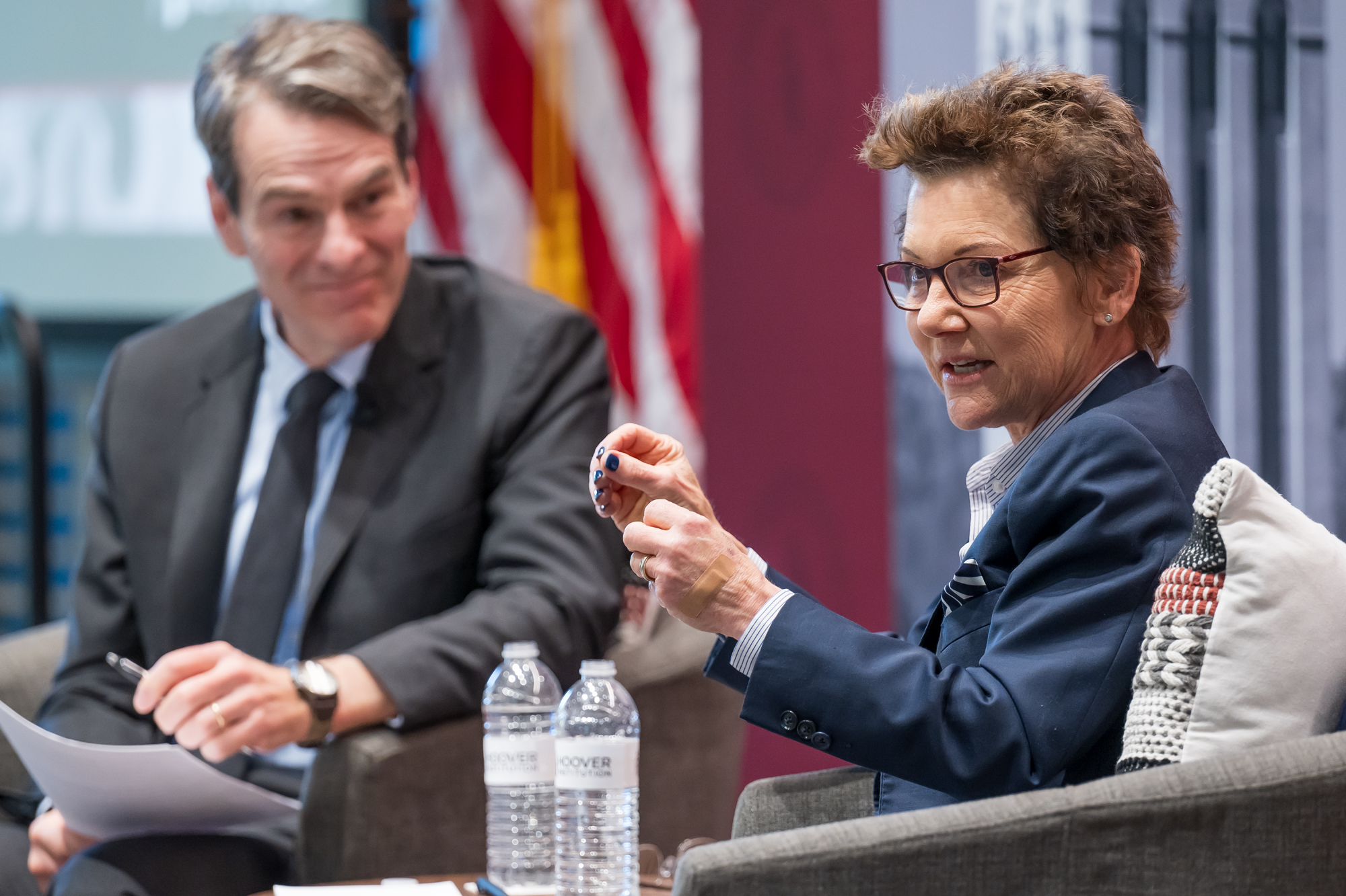 Mary Daly, president and CEO of the San Fransisco Federal Reserve speaks with Senior Fellow John Cochrane during a fireside chat on December 4. 