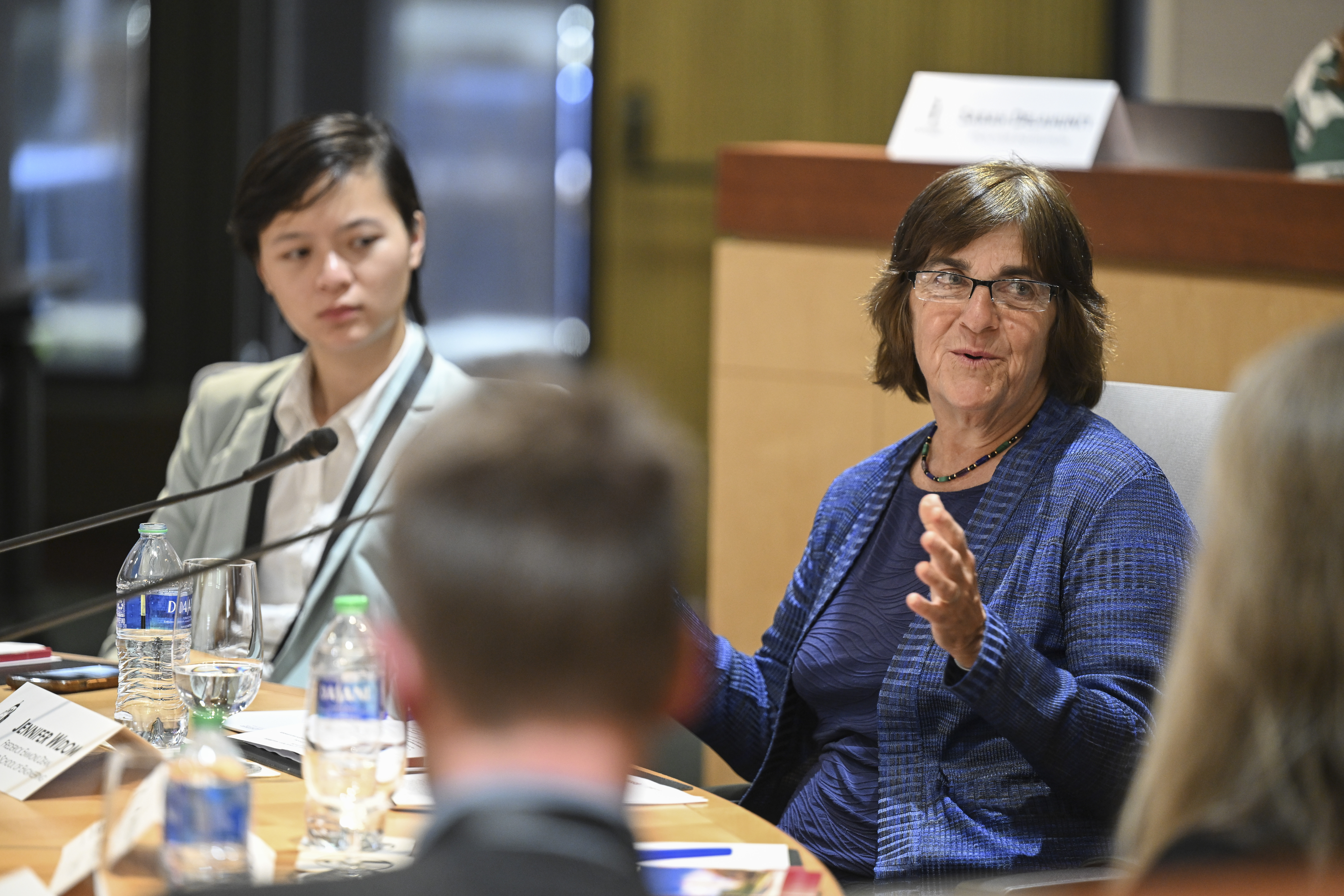 Jennifer Widom, dean of Stanford’s School of Engineering, speaks at the Stanford Emerging Technology Review’s Congressional Fellowship Program on May 30. (Rod Searcey)