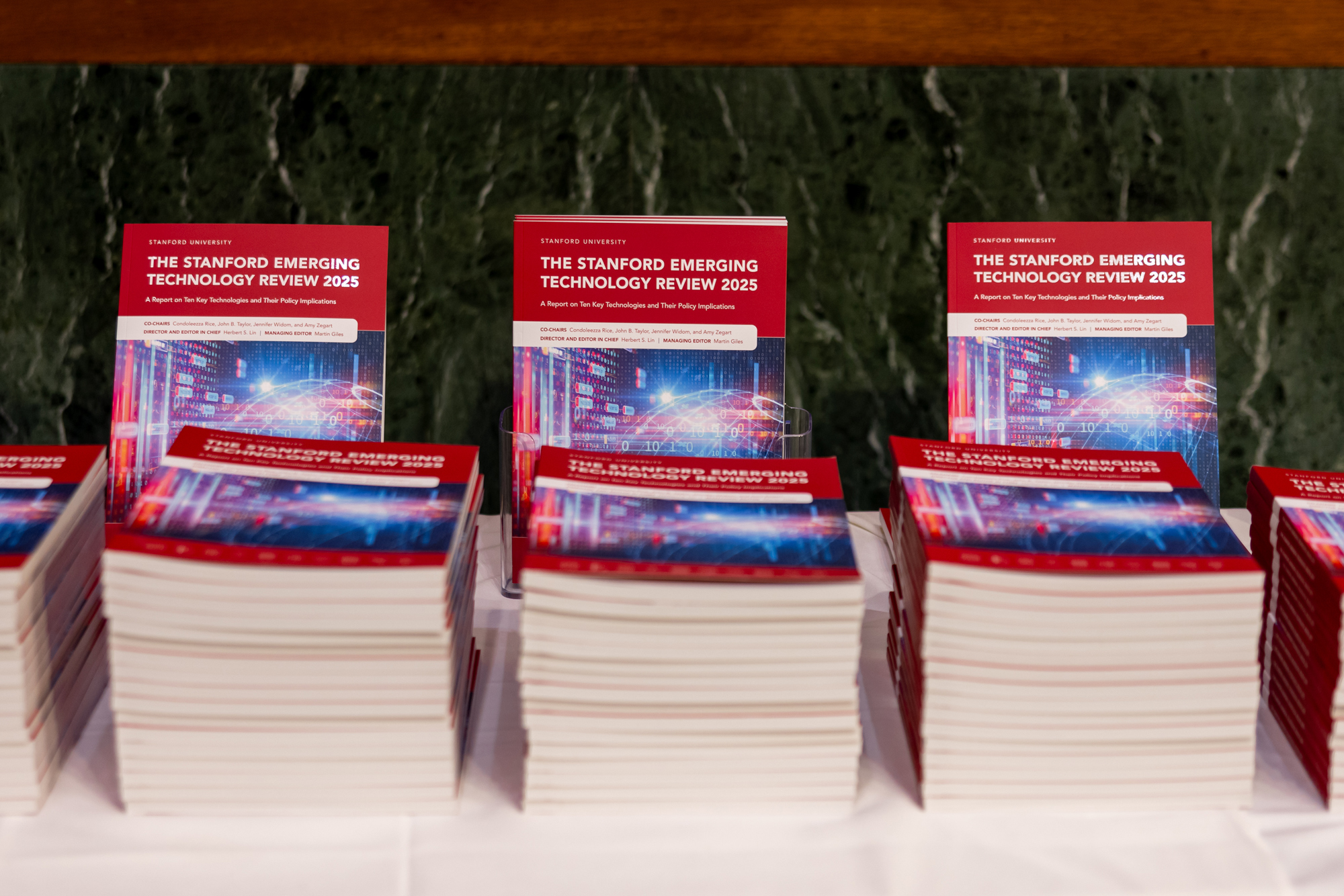 Copies of the 2025 Stanford Emerging Technology Review are seen on Capitol Hill in Washington D.C. on February 25, 2025. (DMV Productions)