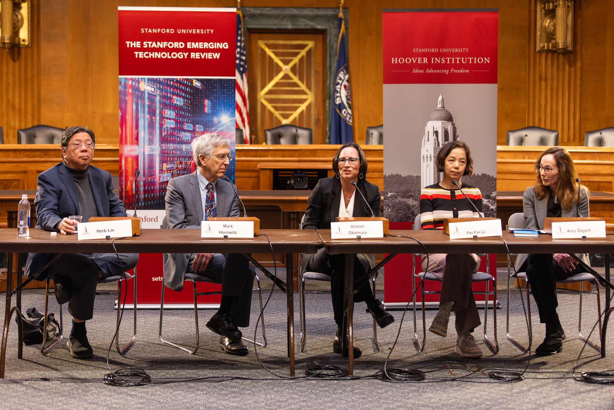 SETR contributors Herbert Lin, Mark Horowitz, Allison Okamura, Fei-Fei Li and Amy Zegart are seen on Capitol Hill on February 25, 2025. (DMV Productions)