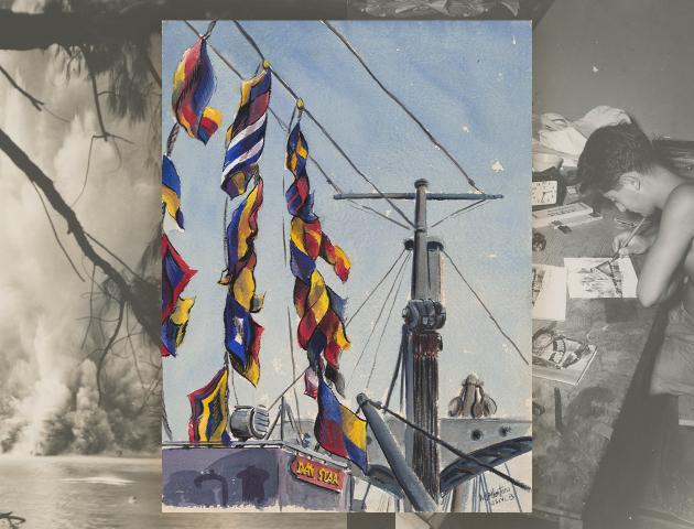 Collage of two photographs and a watercolor from the Natale Bellantoni papers