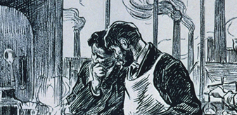 Detail of Poster FR 217, titled " Le laboratoire - l'usine - la guerre." from circa 1918