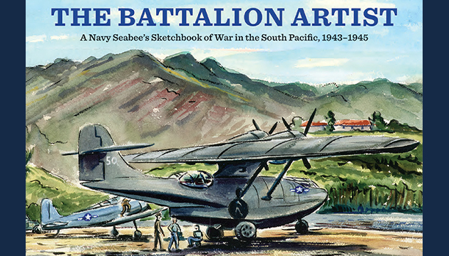 Cover of the book The Battalion Artist showing a watercolor of US military aircraft on the ground at New Caledonia
