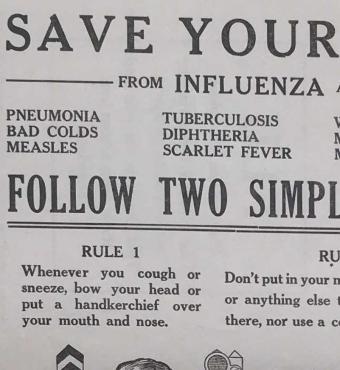 cropped photo scan of pamphlet from the Virginia Health Bulletin September 1919 Save Yourself from Influenza