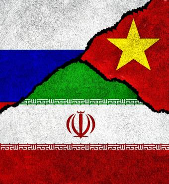 China, Russia, and Iran Flags