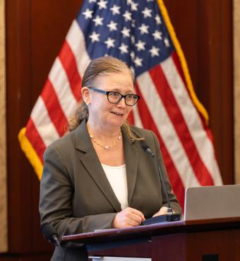 Brandice Canes-Wrone, director of Hoover’s Center for Revitalizing American Institutions, speaks on Capitol Hill on September 17, 2024. (DMV Productions)