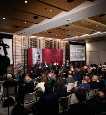 Attendees of the inaugural George P. Shultz Lecture on Human Rights are seen in Shultz Auditorium on February 12, 2025. (Patrick Beaudouin)