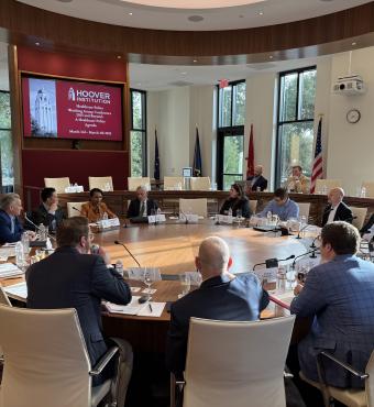 Attendees of the Healthcare Policy Working Group’s roundtable on pressing healthcare system challenges are seen in Annenberg Conference Room on March 3, 2025.