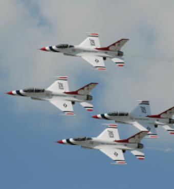 US Air Force Thunderbirds flying in formation 