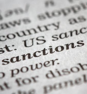 Black text on a white page that resembles a book. "Sanctions" is highlighted.