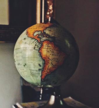 Globe turned to South America