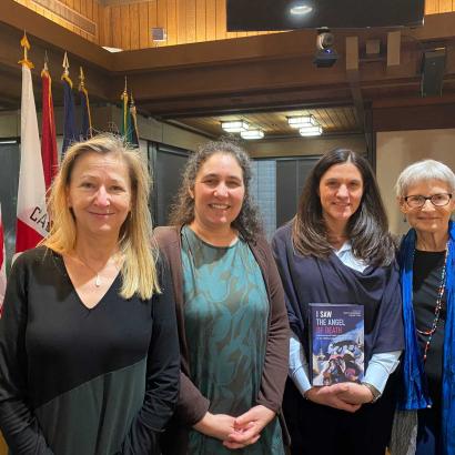 Jolluck, Adler, Friedla, and Grossman participants at book talk I Saw the Angel of Death