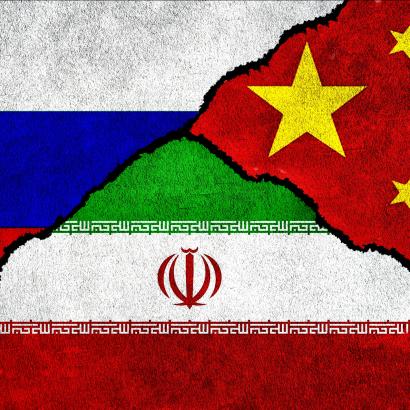 China, Russia, and Iran Flags