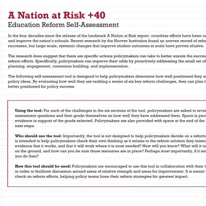 A Nationa at Risk +40 Education Risk Assessment