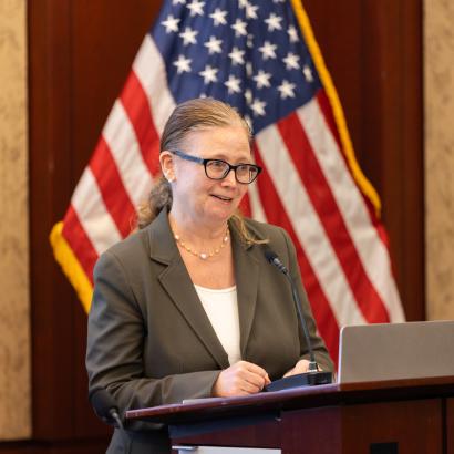 Brandice Canes-Wrone, director of Hoover’s Center for Revitalizing American Institutions, speaks on Capitol Hill on September 17, 2024. (DMV Productions)