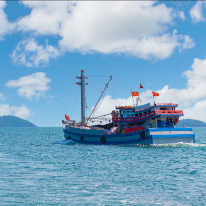 Vietnamese fisherman boat stock photo