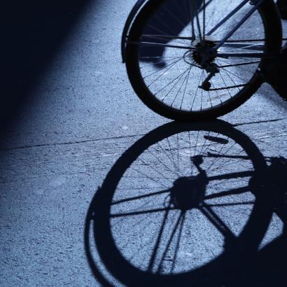 NYC cycling in blue night shadows stock photo