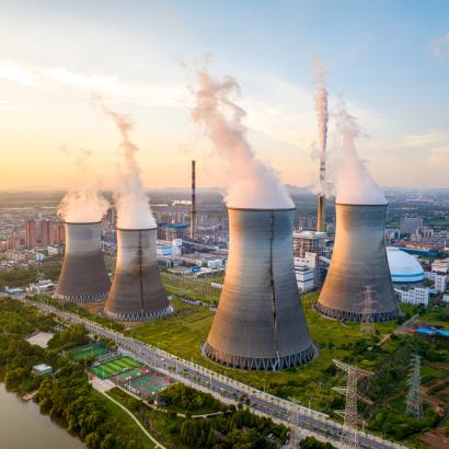 Night scene of power station stock photo