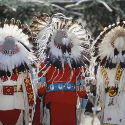 Rear view of chief's headresses. - stock photo