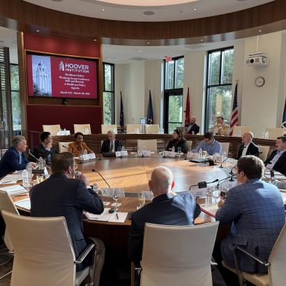 Attendees of the Healthcare Policy Working Group’s roundtable on pressing healthcare system challenges are seen in Annenberg Conference Room on March 3, 2025.