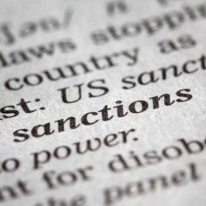 Black text on a white page that resembles a book. "Sanctions" is highlighted.