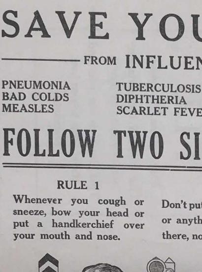 cropped photo scan of pamphlet from the Virginia Health Bulletin September 1919 Save Yourself from Influenza