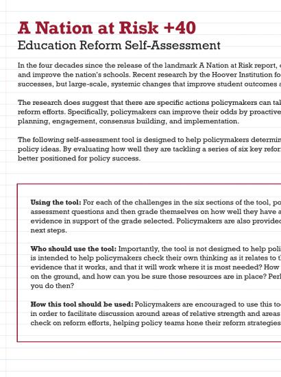 A Nationa at Risk +40 Education Risk Assessment