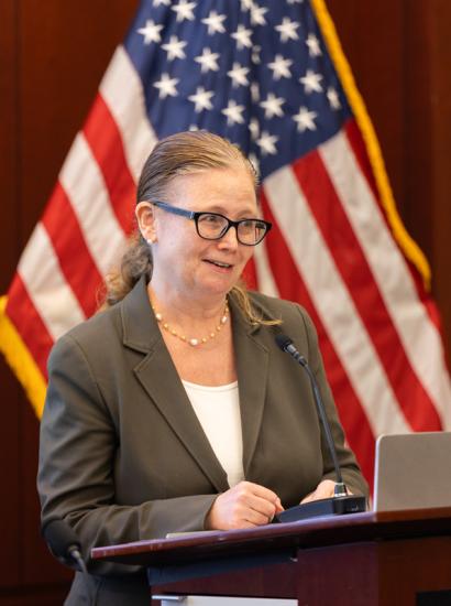 Brandice Canes-Wrone, director of Hoover’s Center for Revitalizing American Institutions, speaks on Capitol Hill on September 17, 2024. (DMV Productions)