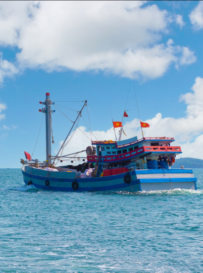 Vietnamese fisherman boat stock photo