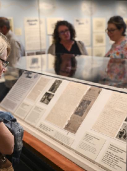 Visitor viewing The Battalion Artist exhibition 